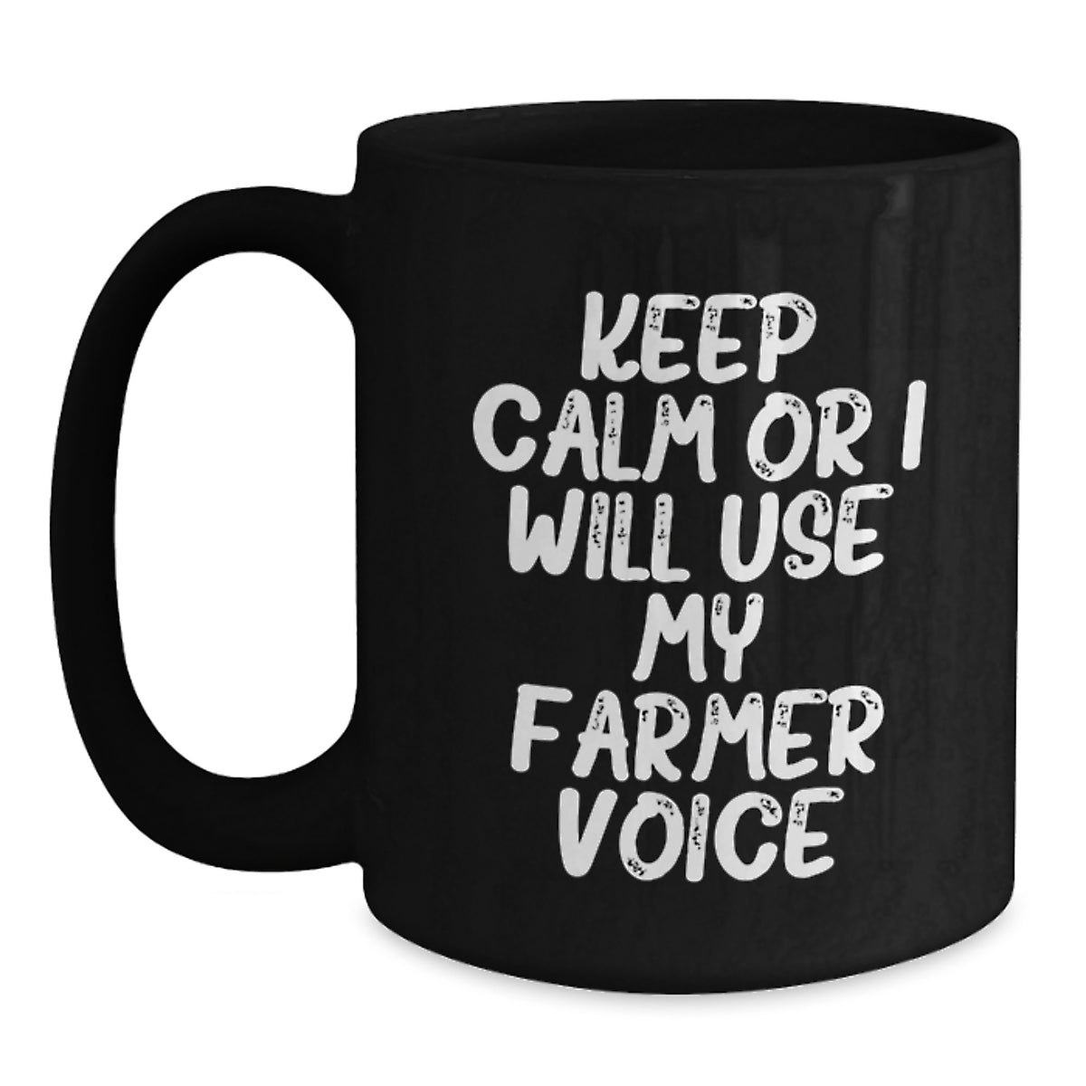 Funny Farmer Gifts for Friends, Men, and Coworkers - Keep Calm Or I Will Use My Farmer Voice Black Coffee Mug, Black Ceramic Mugs for Christmas Unique Gifts - Main