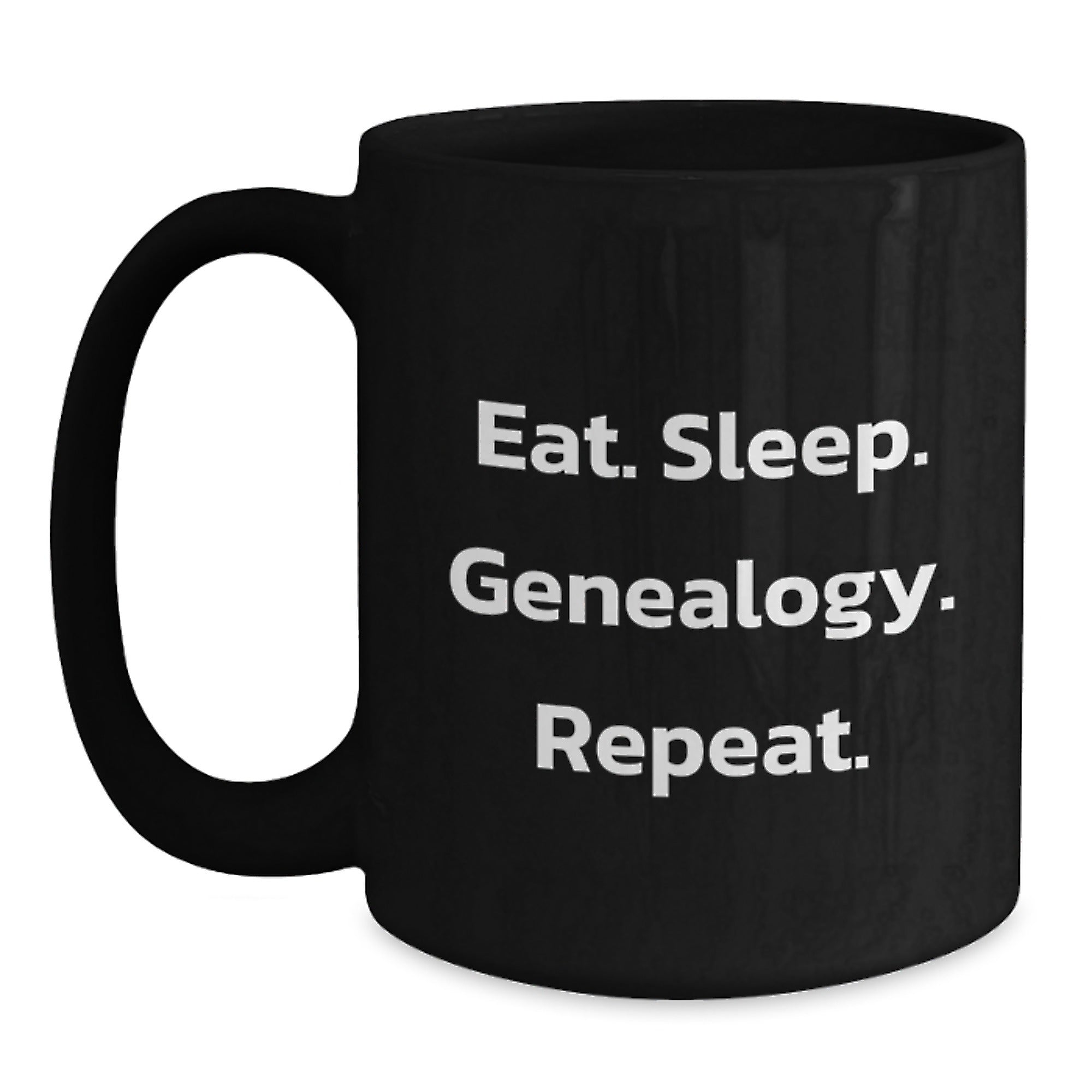 Genealogy Enthusiast Gifts from Friends, Funny Eat Sleep Genealogy Repeat Black Coffee Mug for Genealogy Lovers Birthday Unique Gifts - Main
