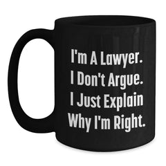 Funny Lawyer Gifts from Men to Lawyer Friends, Black Coffee Mug, Christmas Unique - Main