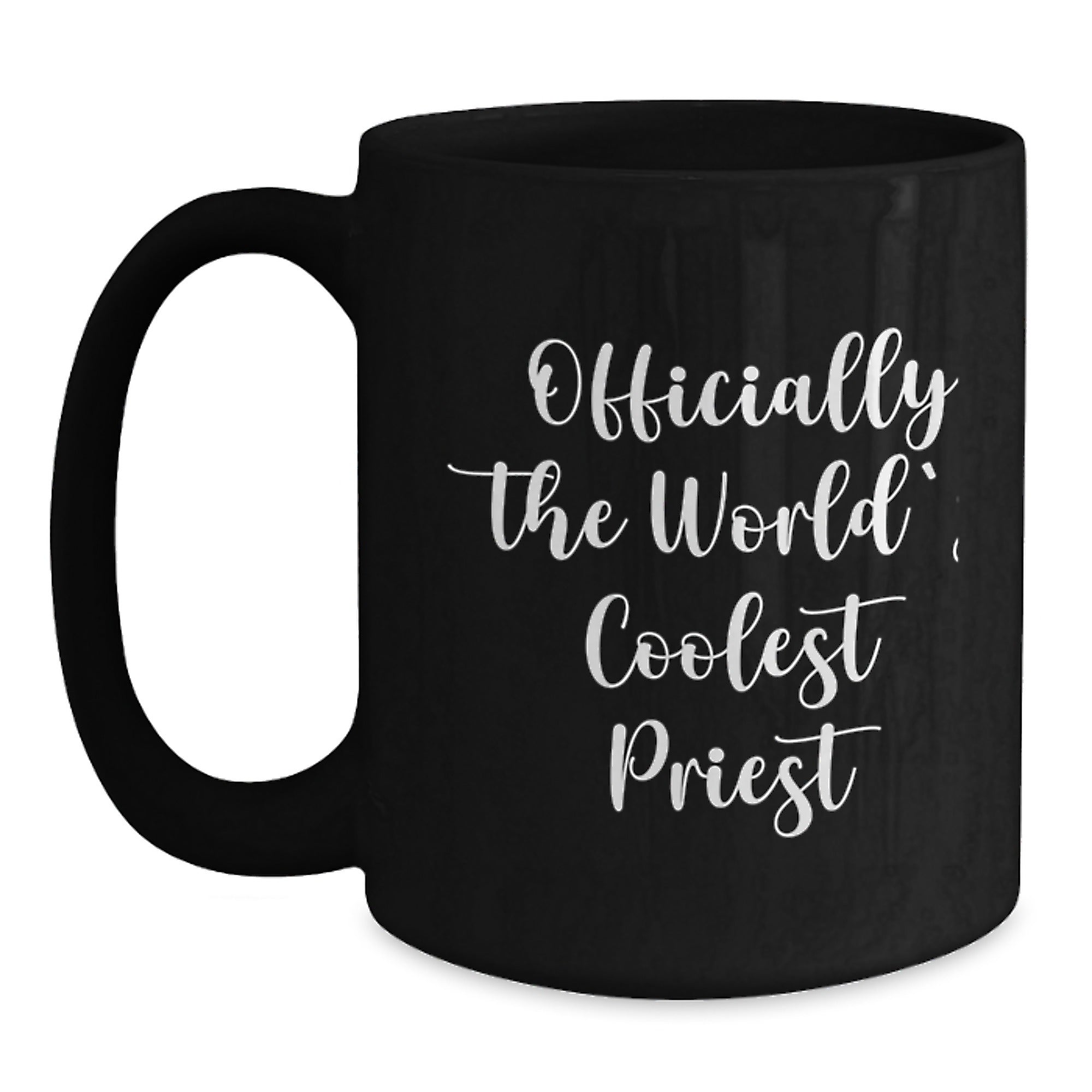 Funny Priest Gifts from Friends for Men - 'Officially The World's Coolest Priest' Black Coffee Mug, Graduation Unique Gifts - Main