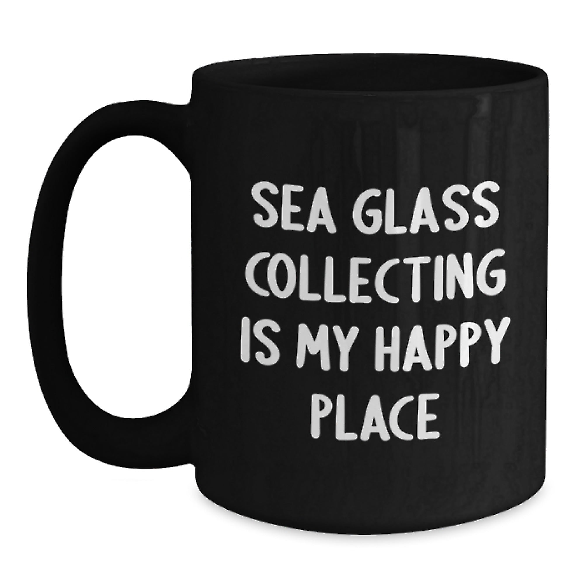 Sea Glass Collecting Gifts for Friends and Family - Valentine's Unique Mugs - 'Sea Glass Collecting Is My Happy Place' Funny Quote Black Coffee Mug - Main