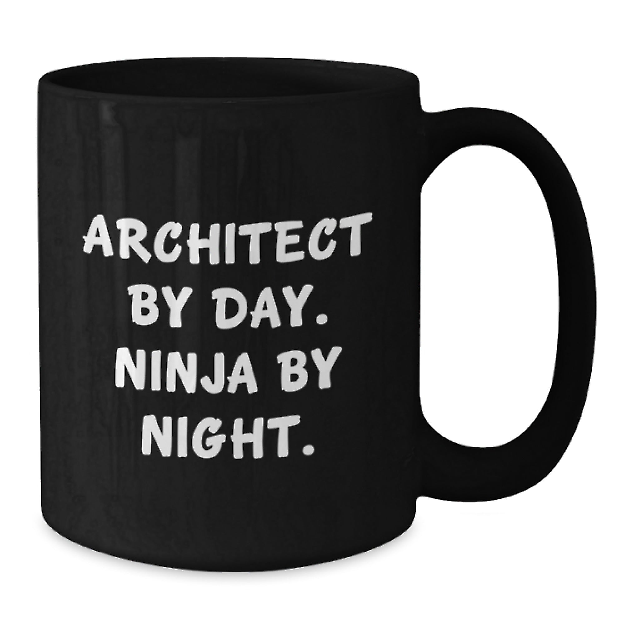 Architect Gifts from Friends, Unique Black Coffee Mug for Graduation, 'Architect By Day. Ninja By Night.' Funny Quote, 11oz or 15oz Microwave and Dishwasher Safe - Additional