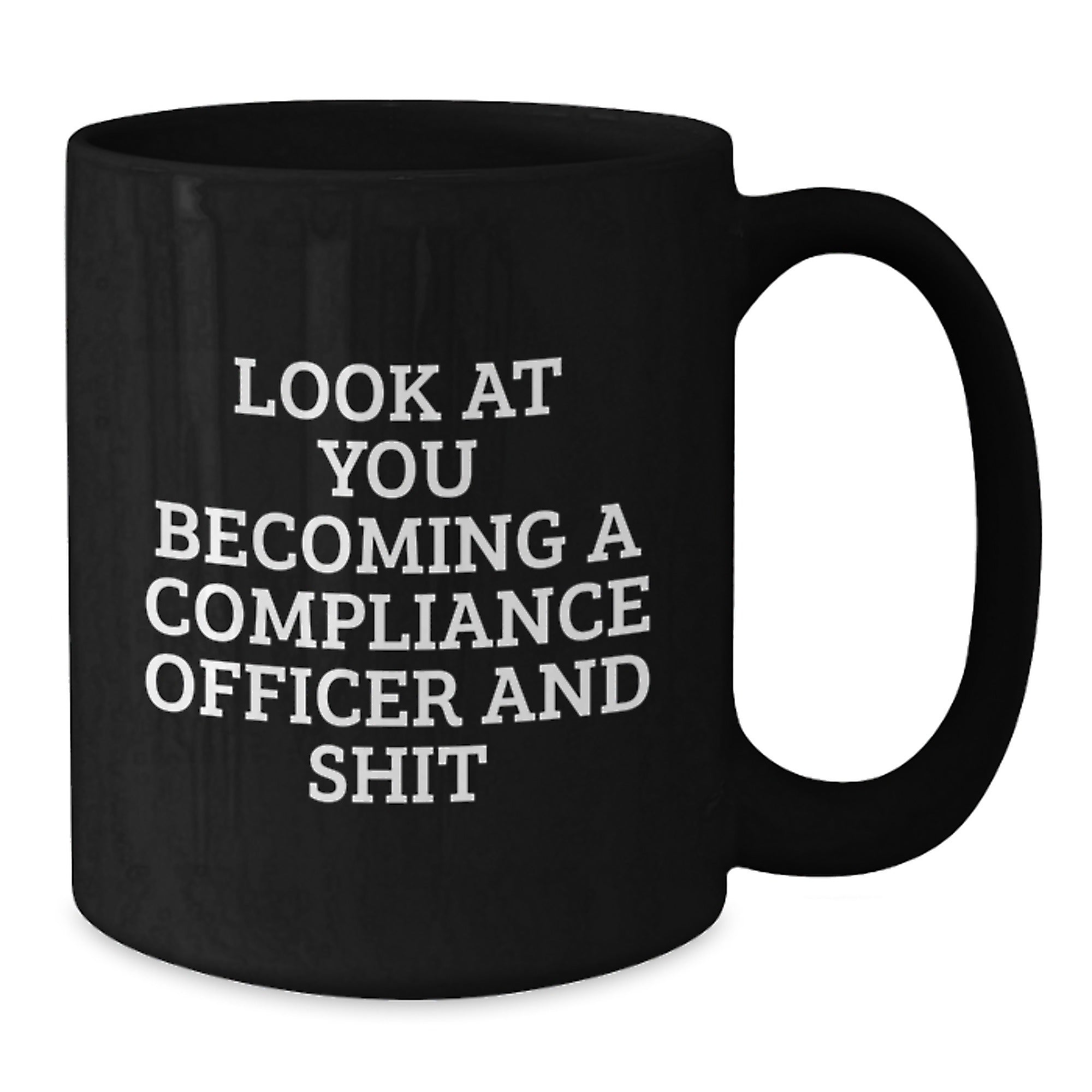Compliance Officer Christmas Unique Gifts from Friends - Funny Black Coffee Mug - 'Look At You Becoming A Compliance Officer And Shit' - Additional