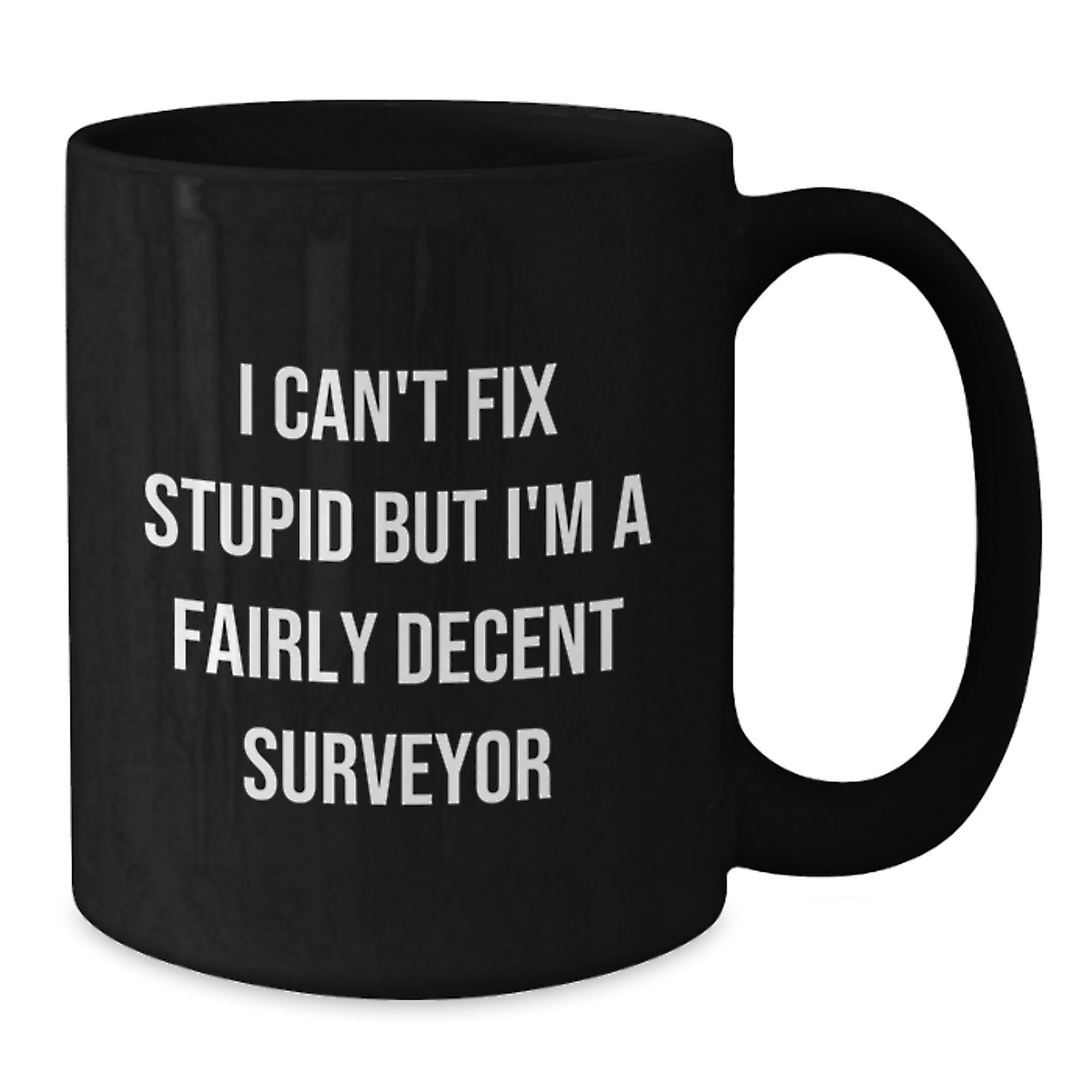 Funny Surveyor Gifts for Men from Friends, 'I Can't Fix Stupid But I'm A Fairly Decent Surveyor' Black Coffee Mug, Graduation Unique Presents - Additional