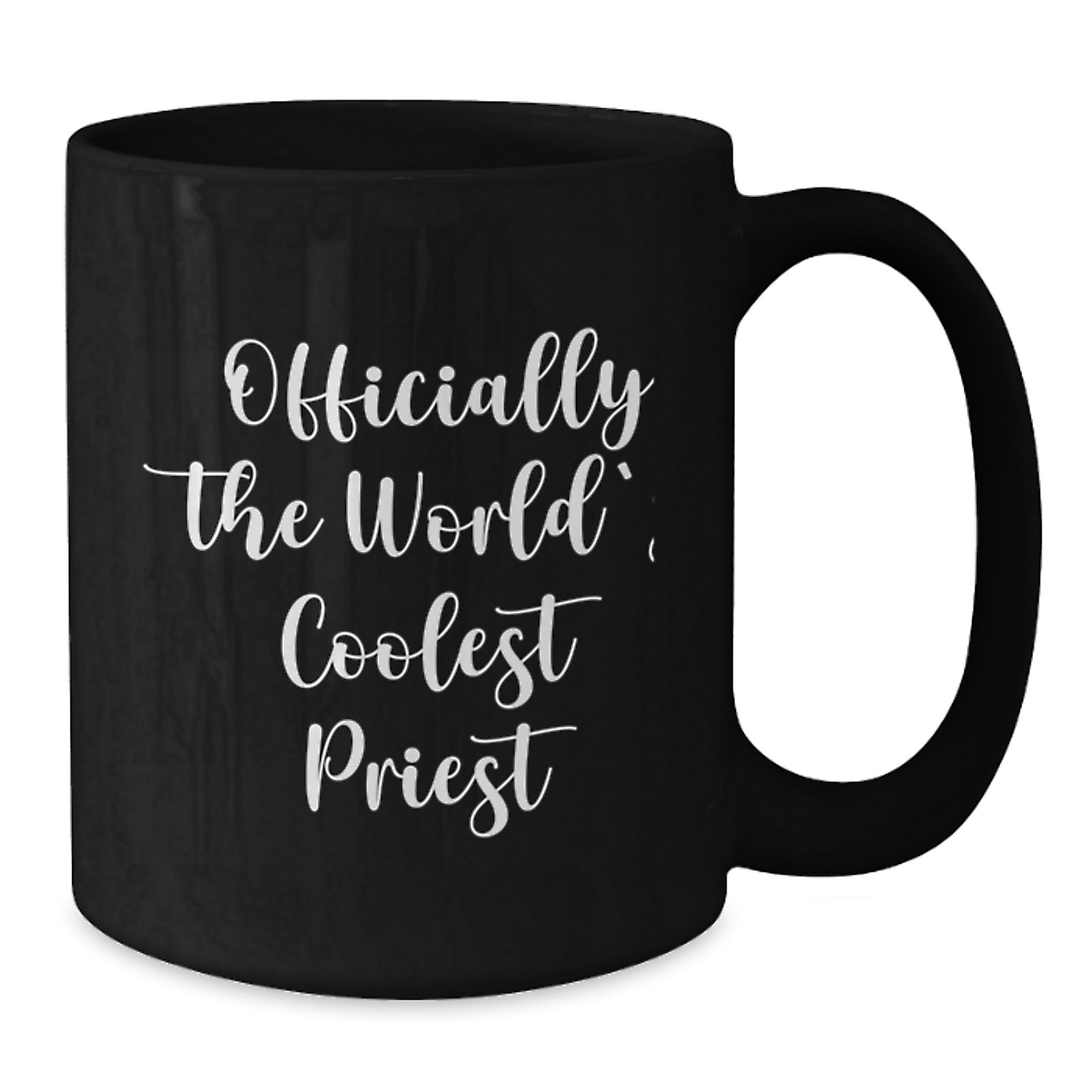 Funny Priest Gifts from Friends for Men - 'Officially The World's Coolest Priest' Black Coffee Mug, Graduation Unique Gifts - Additional