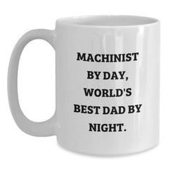 Funny Machinist Gifts for Him - World's Best Dad Coffee Mug, 11oz or 15oz, Ceramic, Microwave & Dishwasher Safe - Main
