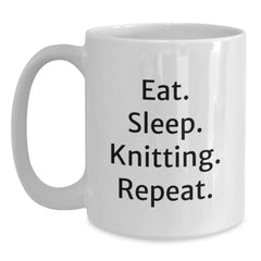Knitting Enthusiasts' Humorous Gift, Eat. Sleep. Knitting. Repeat. White Coffee Mug for Knitting Lovers, Funny Graduation Gift from Friends - Main