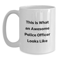 Police Officer Gifts for Men - Funny White Coffee Mug, 'This Is What An Awesome Police Officer Looks Like' Quote, Graduation Unique Gifts from Family to Friends - Main