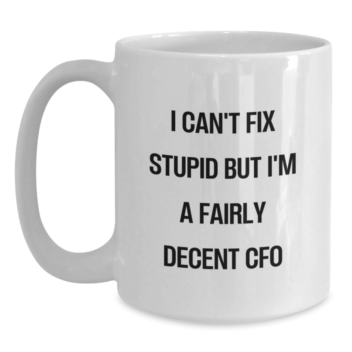 Funny CFO Gifts for Men, Christmas Unique Ideas, White Coffee Mug for CFO's with 'I Can't Fix Stupid But I'm A Fairly Decent CFO' Quote, Gifts from Friends to CFO - Main
