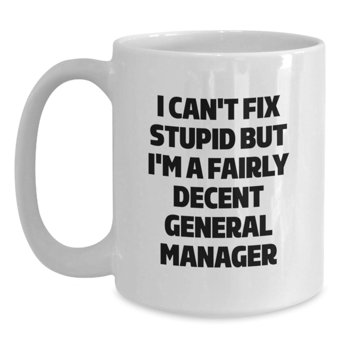 Funny General Manager Gifts from Men to Friends - I Can't Fix Stupid But I'm A Fairly Decent General Manager White Coffee Mug for Graduation - Main