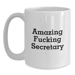 Funny Secretary Birthday Unique Gifts from Friends - Amazing Humorous Quote on White Coffee Mug, 11oz or 15oz, Ceramic, Microwave & Dishwasher Safe - Main