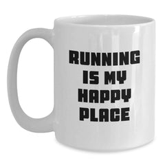 Funny Running Gifts for Him, White Coffee Mug, Inspirational Quote 'Running Is My Happy Place' for Runner Friends, Unique Christmas Unique Gift Ideas - Main