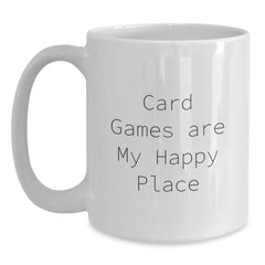 Funny Card Games Gifts for Card Game Lovers - White Coffee Mug, Card Games Are My Happy Place, Christmas Unique Gifts from Friends to Family Members - Main