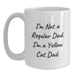 Funny Yellow Cat Dad Gifts for Him, White Coffee Mug, Unique Christmas Memorable Presents from Men to Family, Friends, or Coworkers, 11oz or 15oz Ceramic Mug - Main