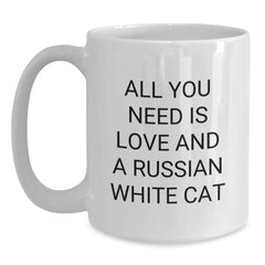 Russian White Cat Lover Gifts from Family Friends - Funny White Coffee Mug All You Need Is Love - Main