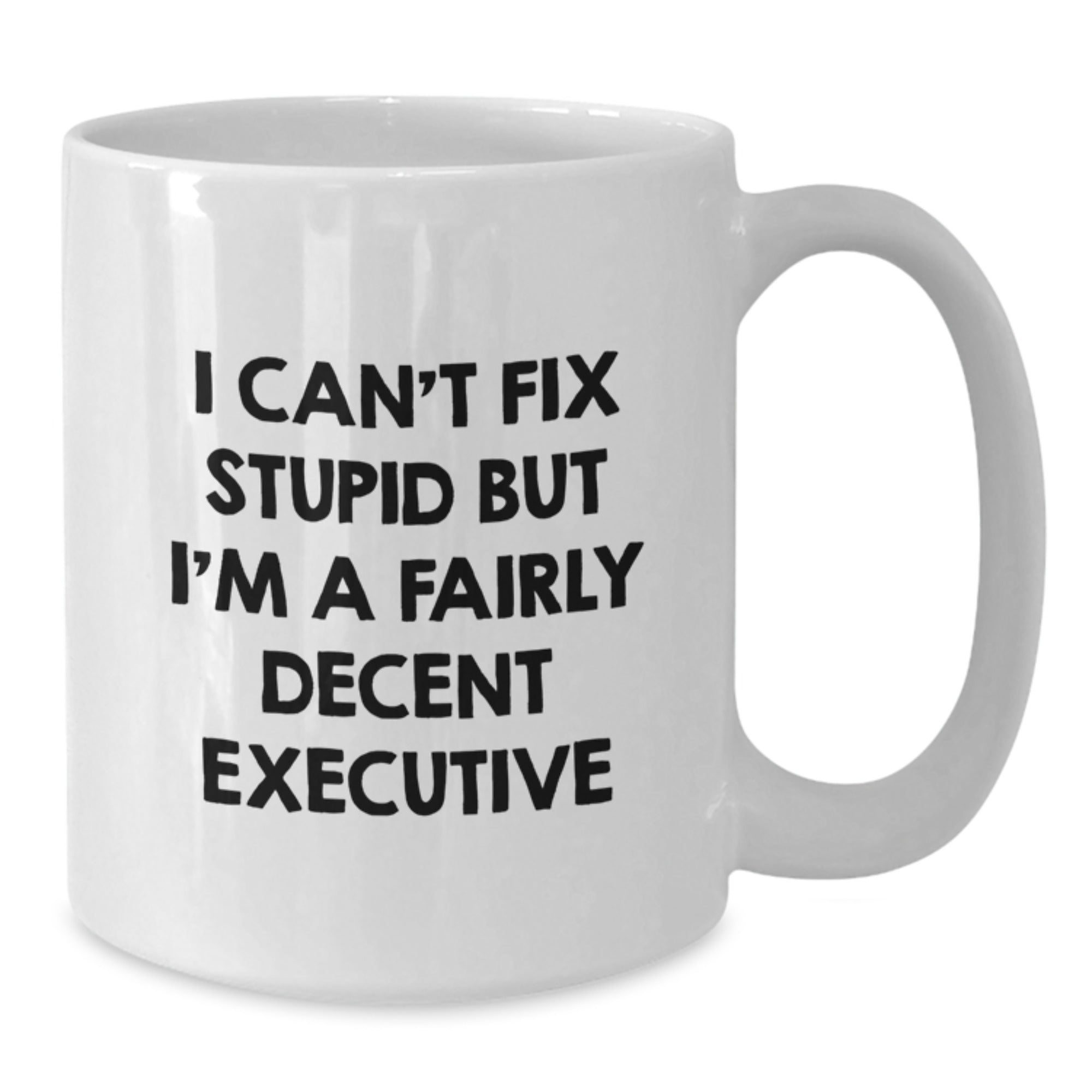 Funny Executive White Coffee Mugs Gifts from Friends, Christmas Unique Office, I Can't Fix Stupid But I'm A Fairly Decent Executive Mug - Additional