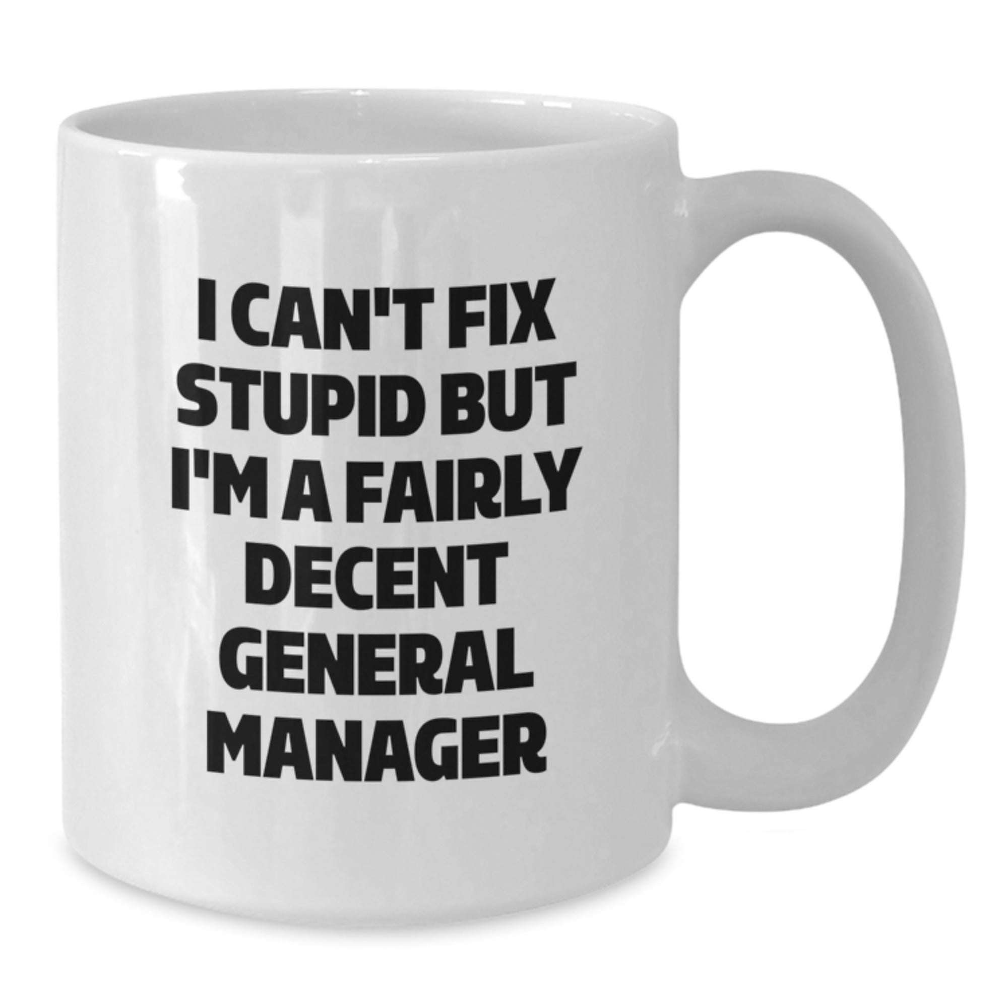 Funny General Manager Gifts from Men to Friends - I Can't Fix Stupid But I'm A Fairly Decent General Manager White Coffee Mug for Graduation - Additional