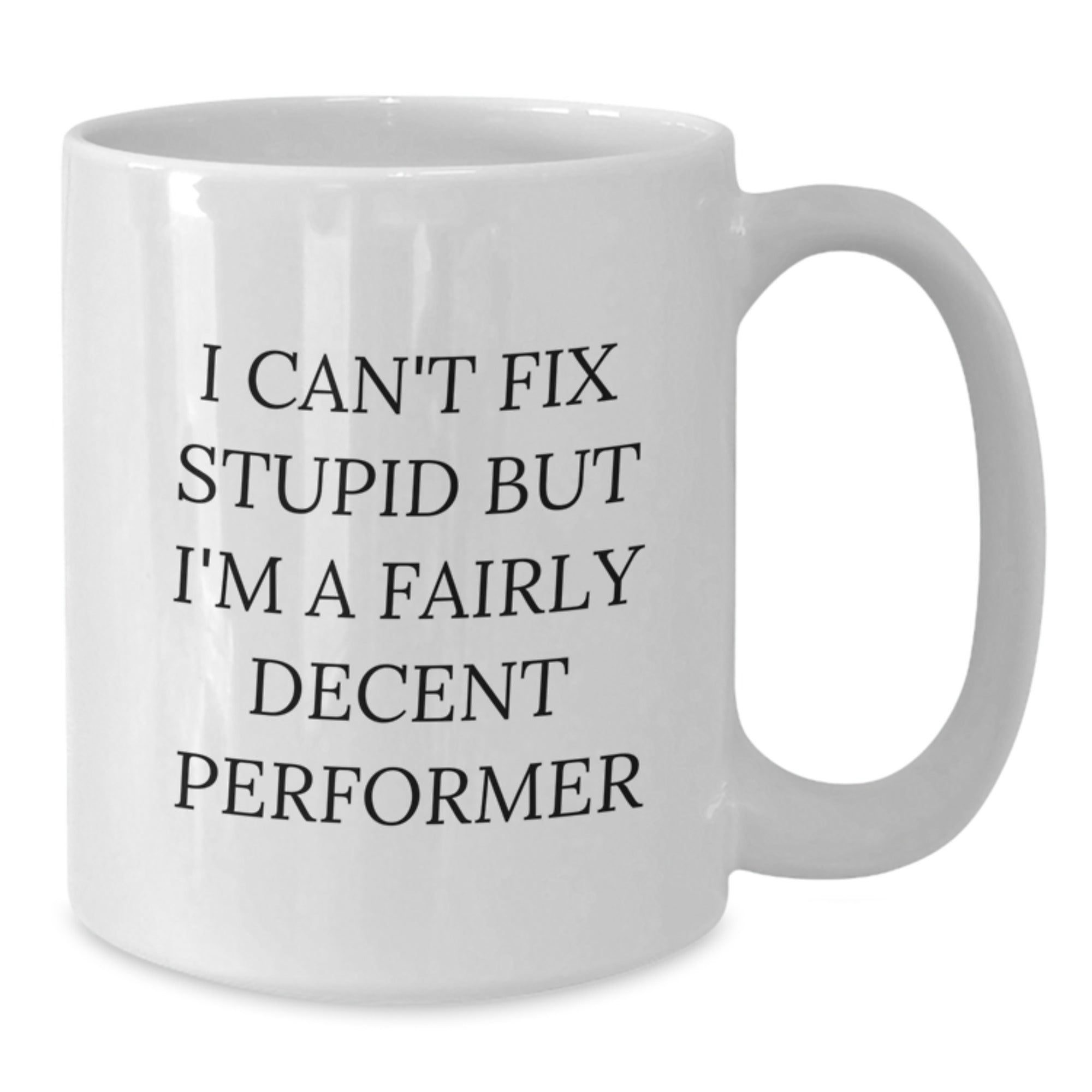 Funny Performer Gifts for Men, Women, and Friends - I Can't Fix Stupid But I'm A Fairly Decent Performer White Coffee Mug, Ideal for Graduation - Additional