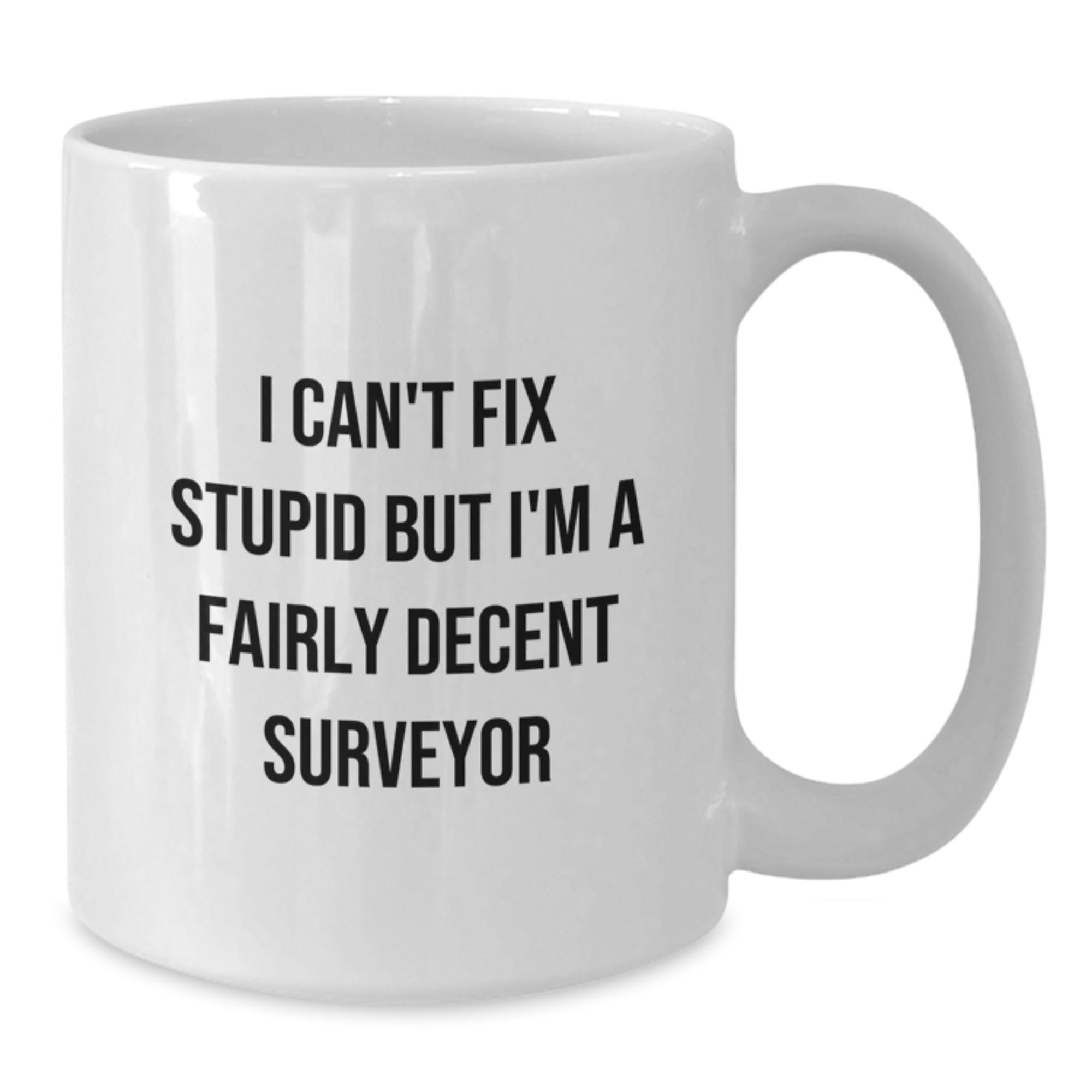 Funny Surveyor Gifts for Graduation - 'I Can't Fix Stupid But I'm A Fairly Decent Surveyor' White Coffee Mug for Surveyor Friends by Gifts from Men - Additional