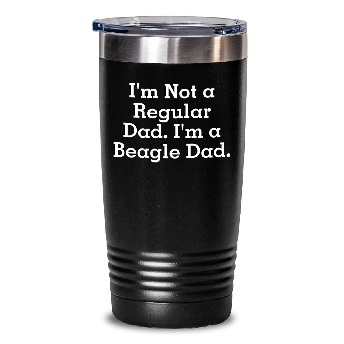 Funny Beagle Dad Gifts for Men, Christmas Unique Tumblers, 'I'm Not A Regular Dad. I'm A Beagle Dad.' Inspirational Quote, Black Stainless Steel - Gifts from Dad to Beagle Dog Lover - Main
