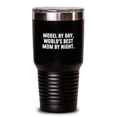Funny Model Gifts from Friends for Model, Birthday Unique Gifts, Model Tumbler with 'Model By Day, World's Best Mom By Night.' Quote, 20oz or 30oz Capacity - Main