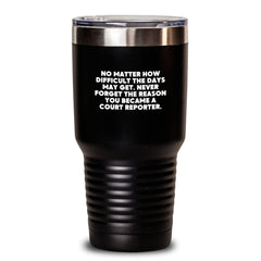 Funny Inspirational Court Reporter Christmas Unique Gifts from Men Women Friends Coworkers Family - Tumbler with Quote 'No Matter How Difficult The Days May Get' - Main