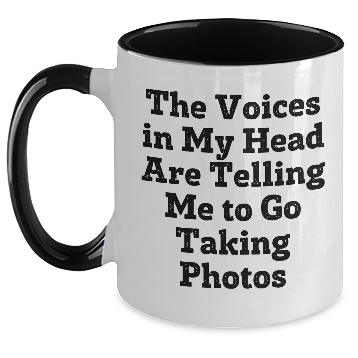 Funny Taking Photos Gifts for Men, Women, Friends or Coworkers - 'The Voices In My Head Are Telling Me To Go Taking Photos' Two Tone Coffee Mug, Graduation Unique Gifts from Family - Main