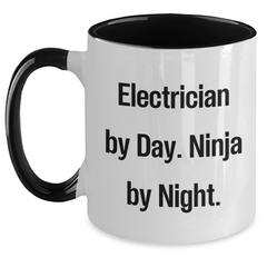 Funny Electrician Gifts by Electrician By Day. Ninja By Night. - Two Tone Coffee Mug for Father's Day - Main