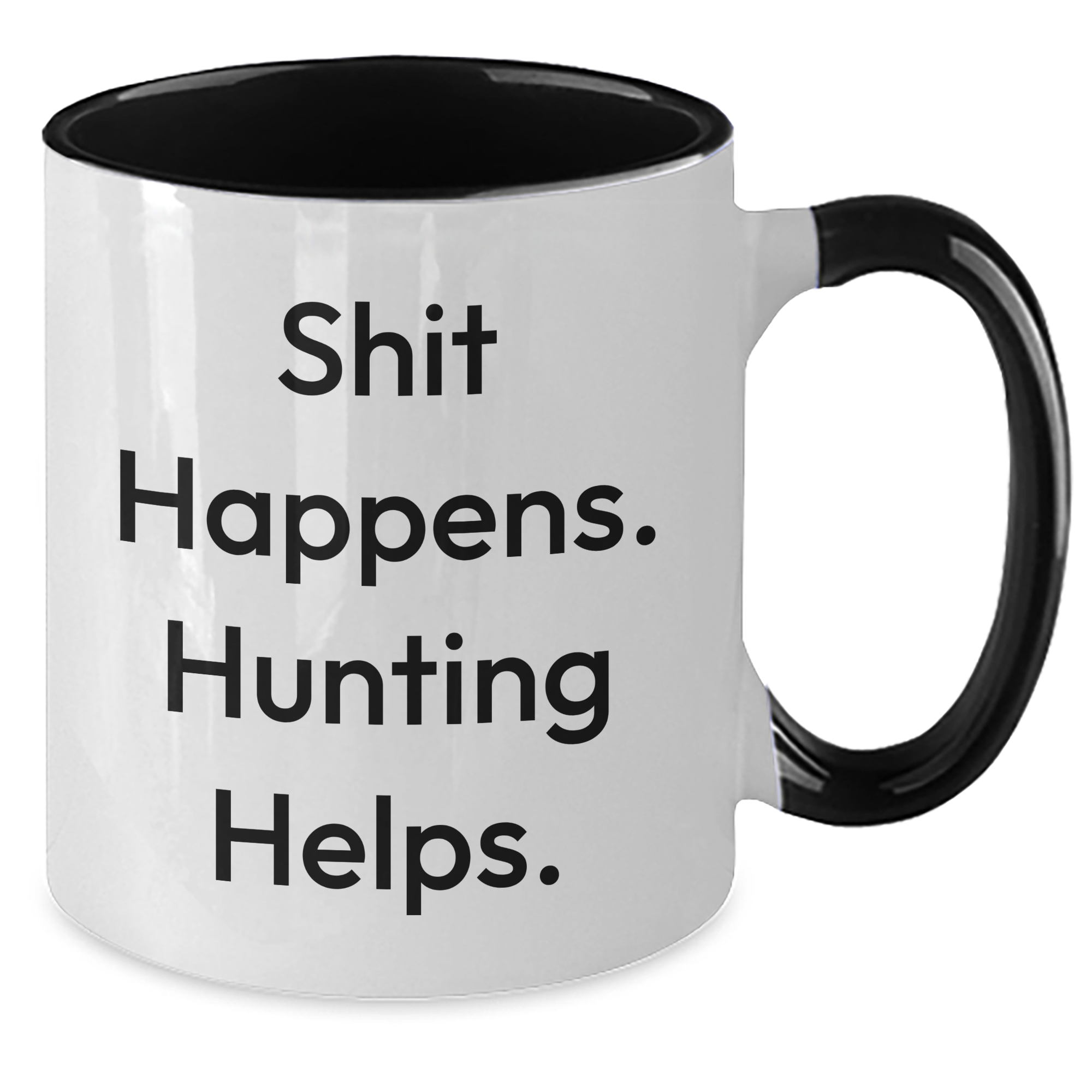 Hunting Humor Gifts from Men to Hunting Friends, 'Shit Happens. Hunting Helps.' Two Tone Coffee Mugs for Father's Day - Additional