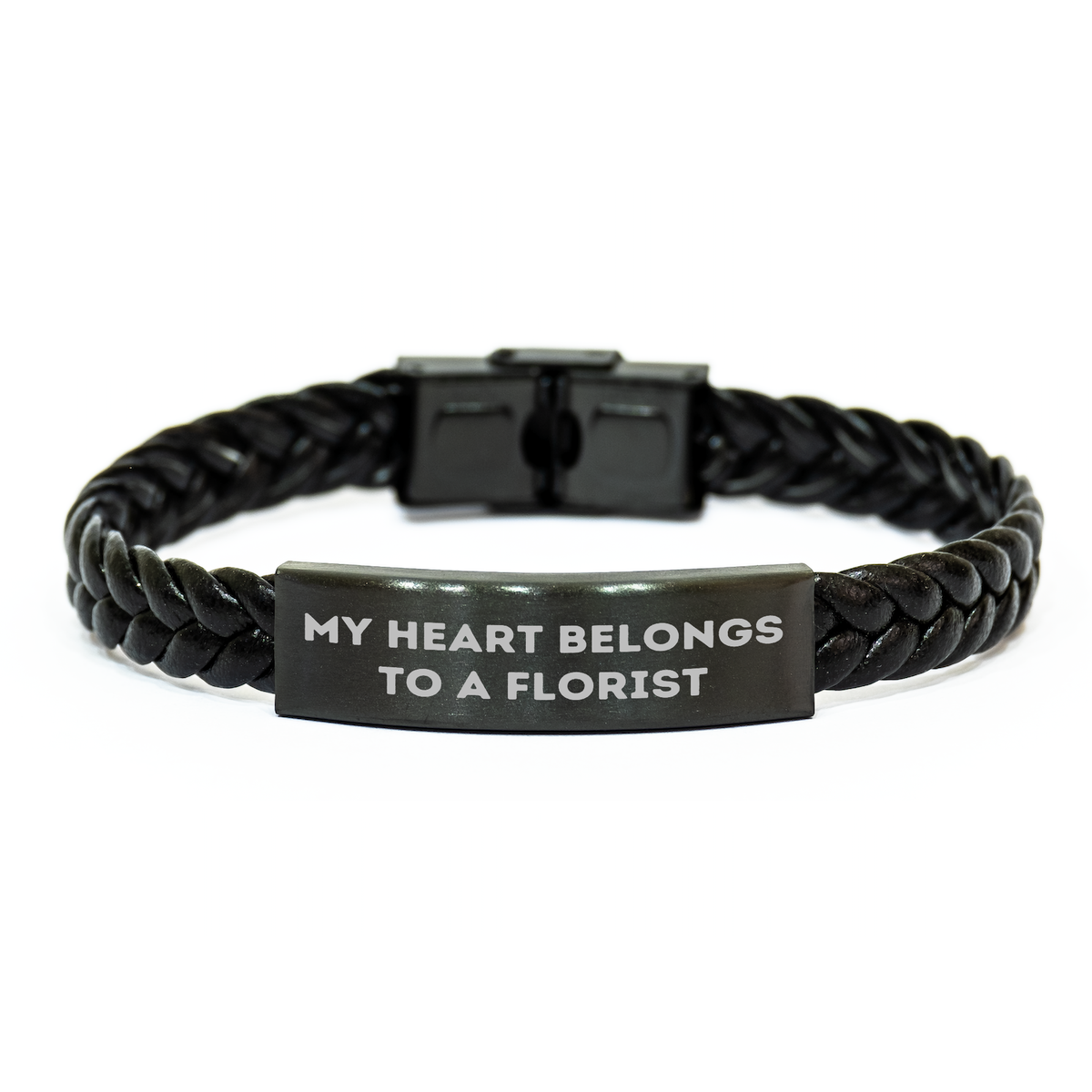 Funny Florist Gifts for Him or Her, My Heart Belongs To A Florist Interlaced Leather Bracelet, Graduation Unique Gifts from Friends or Family - Image 1