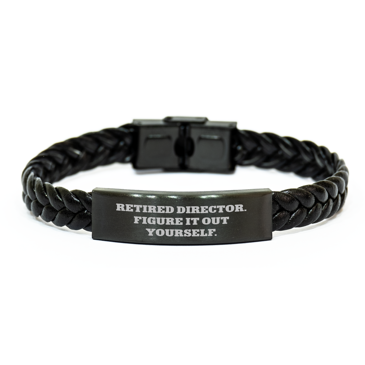 Funny Director Gifts - Interlaced Leather Bracelet for Men, Women, Coworkers, Family - 'Retired Director. Figure It Out Yourself.' Quote, Graduation Unique Gifts from Friends - Image 1