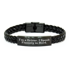 Funny Driver Gifts from Friends - I'm A Driver. I Speak Fluently In genius. Interlaced Leather Bracelet for Men's Father's Day - Image 1