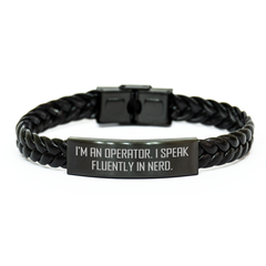 Operator Gifts - I'm An Operator. I Speak Fluently In genius. Interlaced Leather Bracelet for Men, Father's Day Unique Gifts from Operator - Image 1