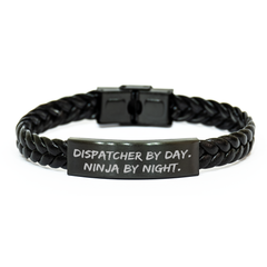 Dispatcher's Gift - 'Dispatcher By Day. Ninja By Night.' Interlaced Leather Bracelet for Men, Unique Father's Day Unique Gift from Friends or Family - Image 1