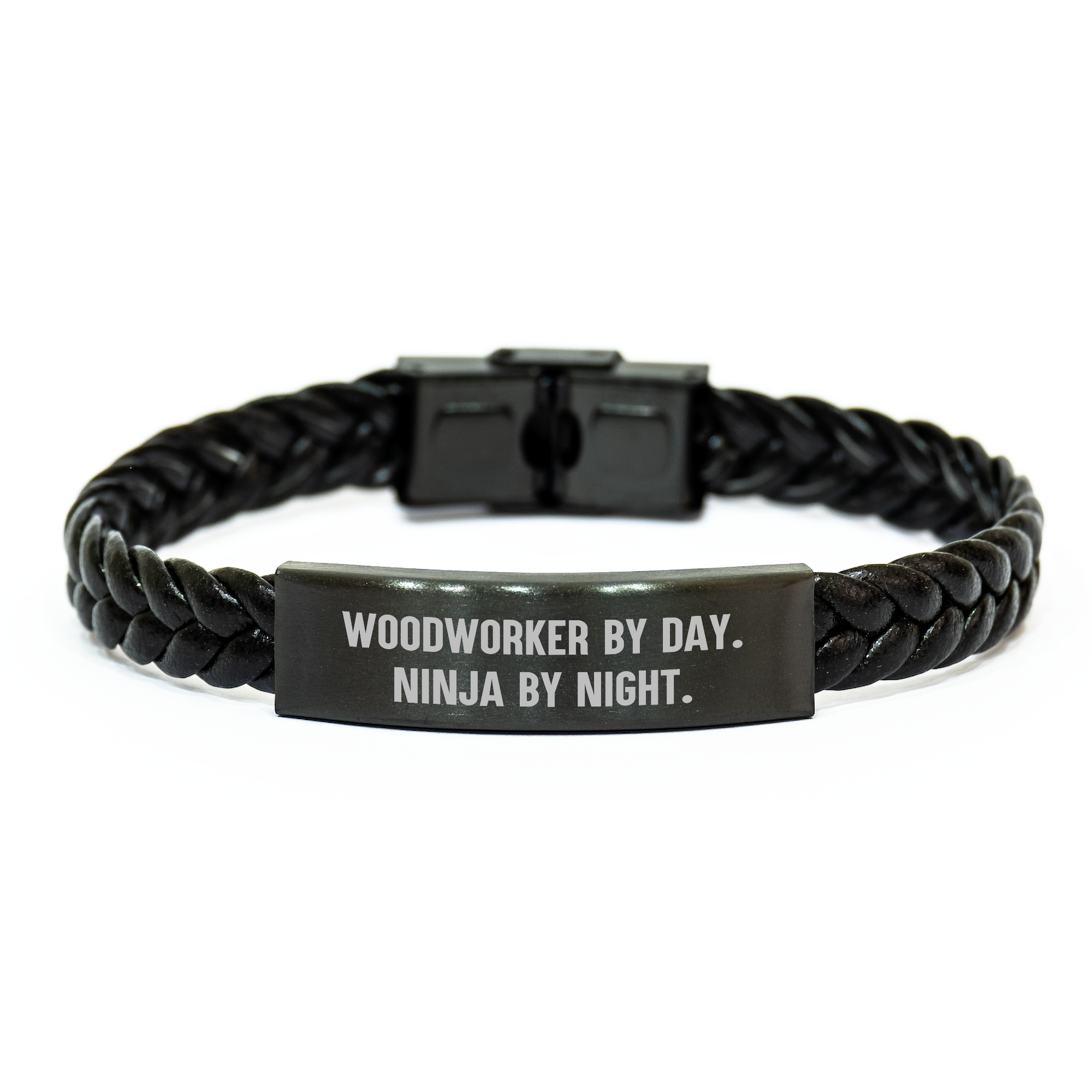 Woodworker by Day, Ninja by Night: Interlaced Leather Bracelet for Woodworker Gifts from Men, Unique Father's Day Unique Gifts for Woodworkers - Image 1