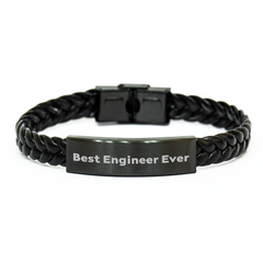 Funny Engineer Gifts from Friends for Best Engineer Ever Interlaced Leather Bracelet for Graduation, Men's Unique Leather Cuff - Image 1