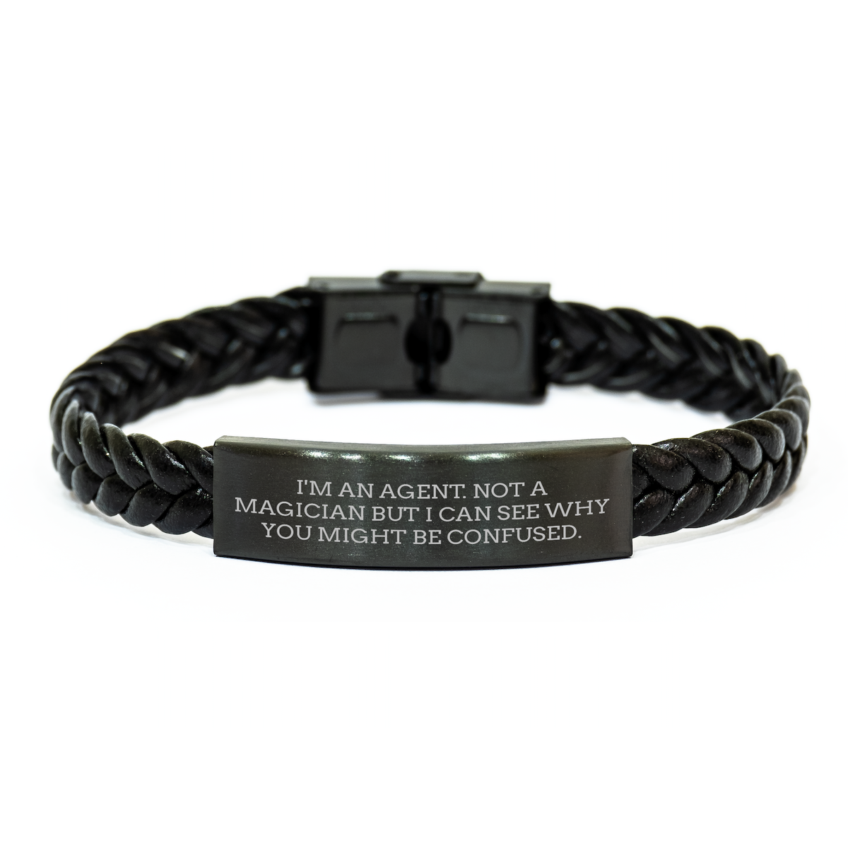Agent Gifts for Men, Funny Interlaced Leather Brackets from Friends - 'I'm An Agent. Not A Magician' - Image 1