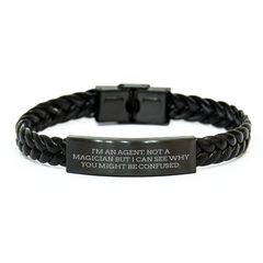 Agent Gifts for Men, Funny Interlaced Leather Brackets from Friends - 'I'm An Agent. Not A Magician' - Image 1