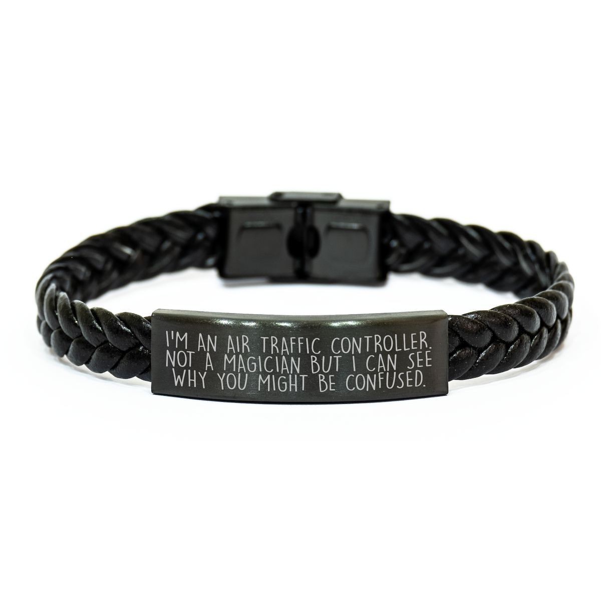 Funny Air Traffic Controller Gifts - Interlaced Leather Bracelet for Graduation, Unique Presents from Family, Friends, or Coworkers for Him or Her, 'I'm An Air Traffic Controller. Not A Magician...' - Image 1