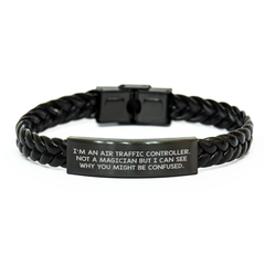 Air Traffic Controller Gifts for Him from Friends Funny Interlaced Leather Bracelet for Graduation Unique Gifts - Image 1