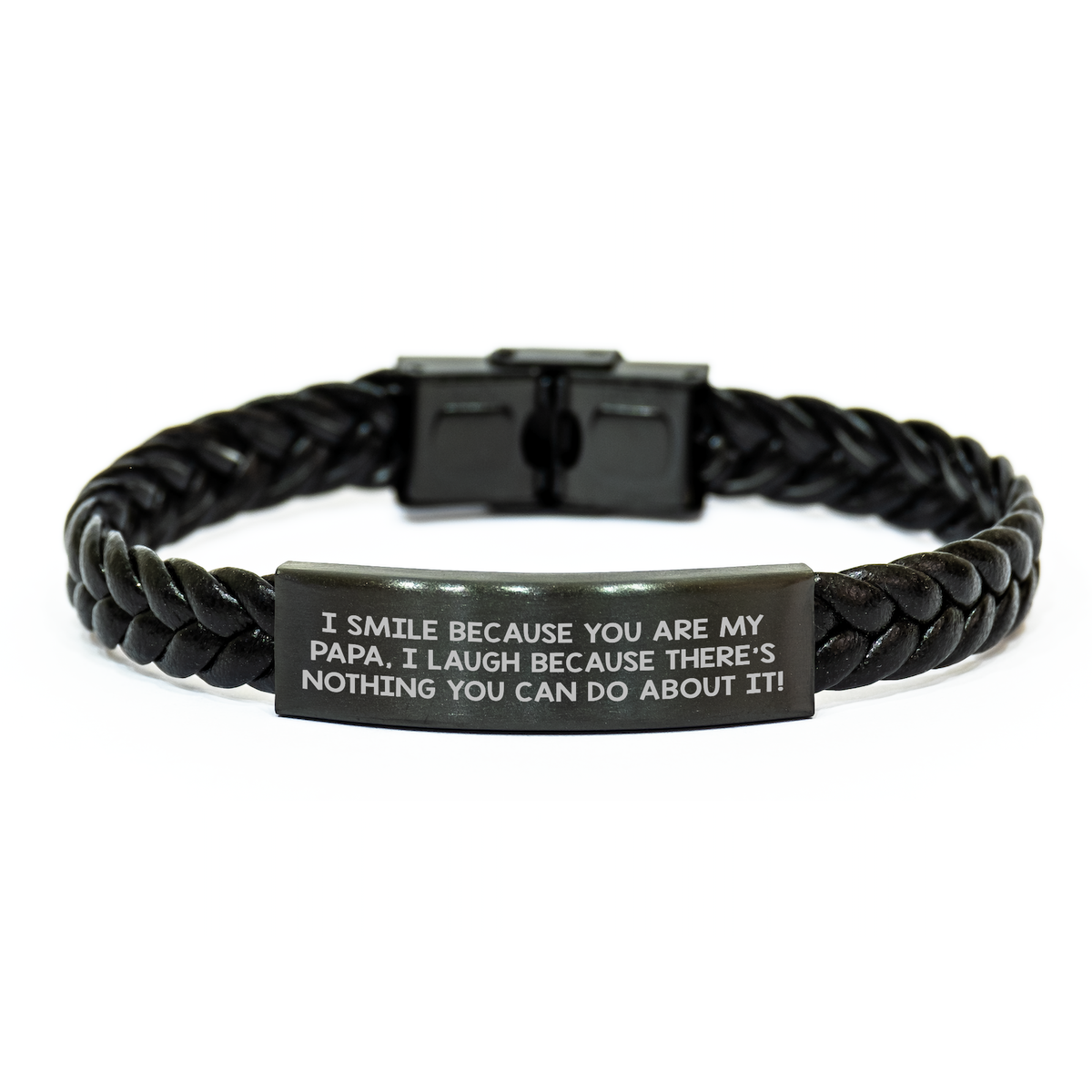 Funny Papa Gifts, 'I Smile Because You Are My Papa...' Interlaced Leather Bracelet for Men, Unique Graduation Presents from Dad or Grandpa - Image 1