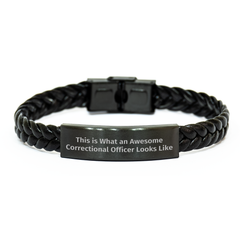 Inspirational Correctional Officer Gifts - This Is What Awesome Looks Like, Interlaced Leather Bracelet for Men, Unique Father's Day Unique Gifts from Family - Image 1