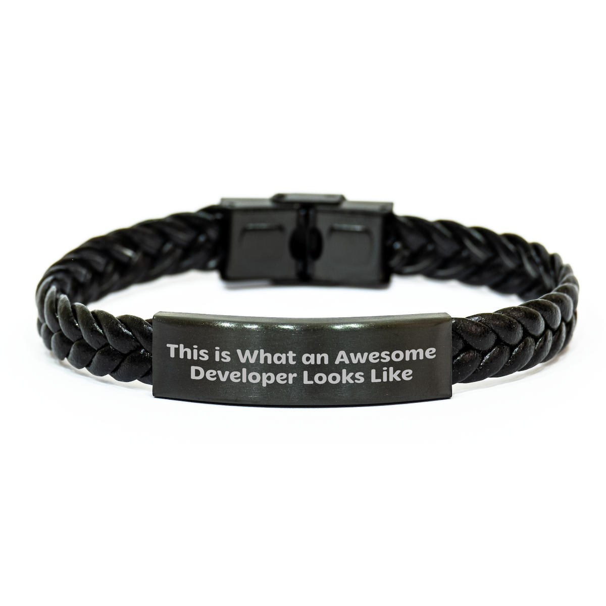 Funny Developer Gifts from Friends - Interlaced Leather Bracelet for Awesome Developers on Father's Day - 'This Is What An Awesome Developer Looks Like' - Image 1