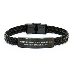 Funny Doctor Gifts for Him, Interlaced Leather Bracelet for Men, 'This Is What An Awesome Doctor Looks Like' Quote, Father's Day Unique Gifts from Family - Image 1
