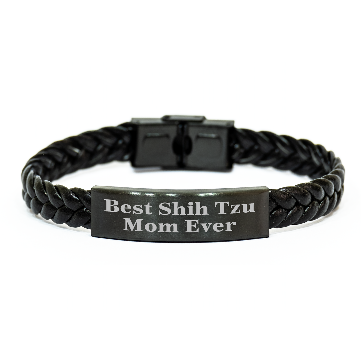 Funny Shih Tzu Dog Gifts for Men or Women, Interlaced Leather Bracelet with 'Best Shih Tzu Mom Ever' Quote, Father's Day Unique Gifts from Family or Friends - Image 1