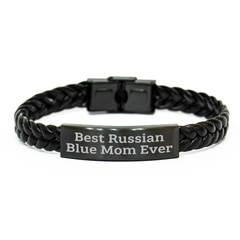Funny Russian Blue Cat Mom Engraved Interlaced Leather Bracelet Gifts from Men to Friends on Father's Day - Image 1