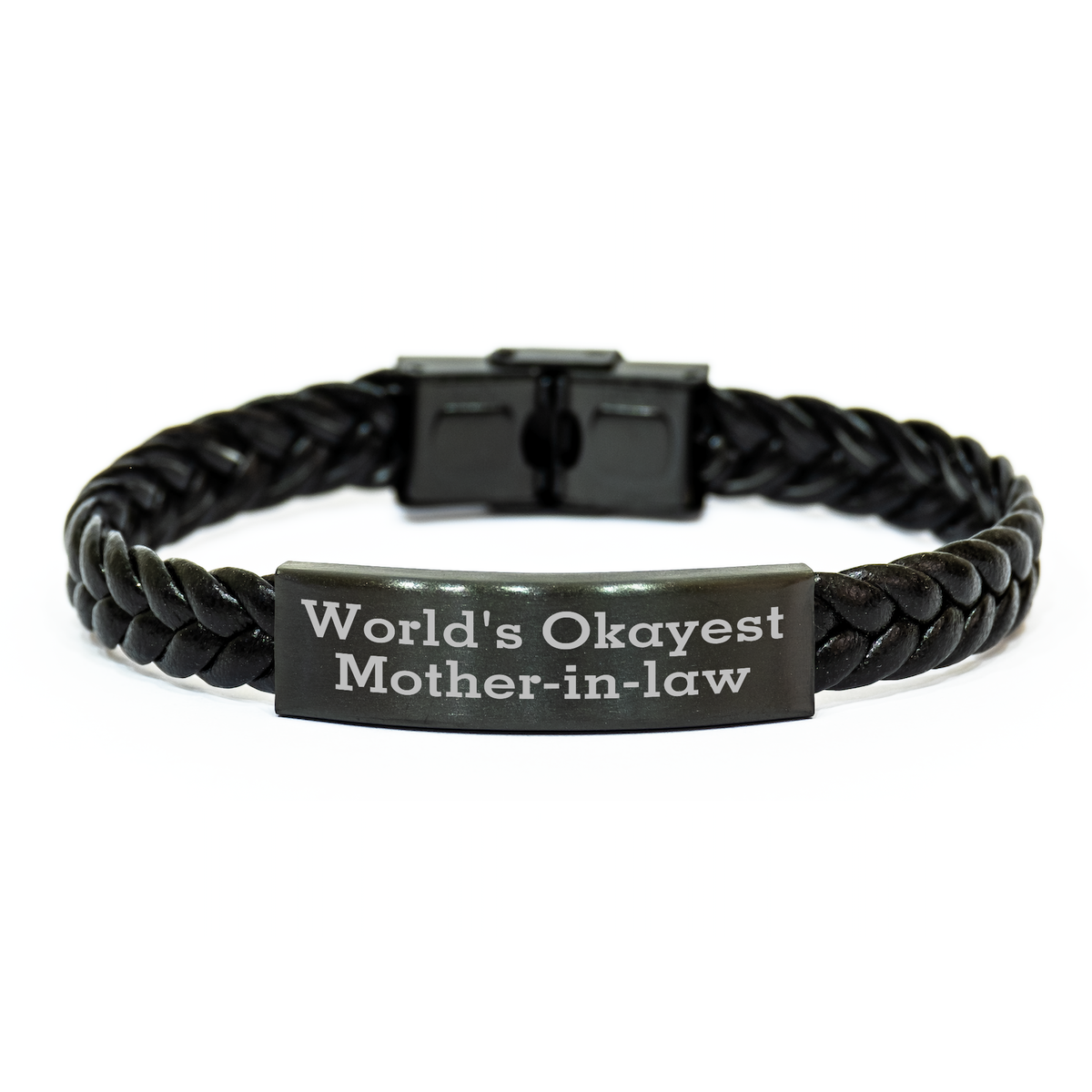 Funny Mom-in-law Gifts from Men, World's Okayest Mom-in-law Interlaced Leather Bracelet for Graduation, Unique Gifts for Mom - Image 1