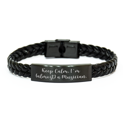 Funny Musician Gifts from Friends, 'Keep Calm, I'm (almost) A Musician.' Interlaced Leather Bracelet for Musician Men Graduation Unique Gifts - Image 1