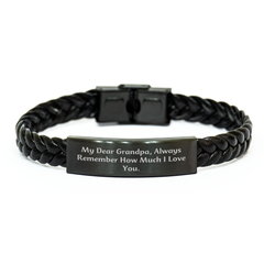 Inspirational Grandpa Gifts from Men to Grandpa, Interlaced Leather Bracelet for Graduation, 'My Dear Grandpa, Always Remember How Much I Love You.' - Image 1