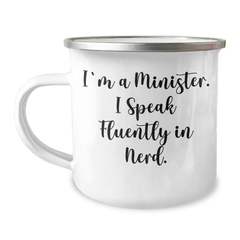 Minister Gifts, Funny Camping Mug for Him - 'I'm A Minister. I Speak Fluently In genius.' - Unique Father's Day Unique Gift from Friends - Image 1